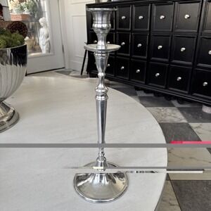 Polished Chrome Silver 14.5" Tall Taper Pillar Candlestick Holder